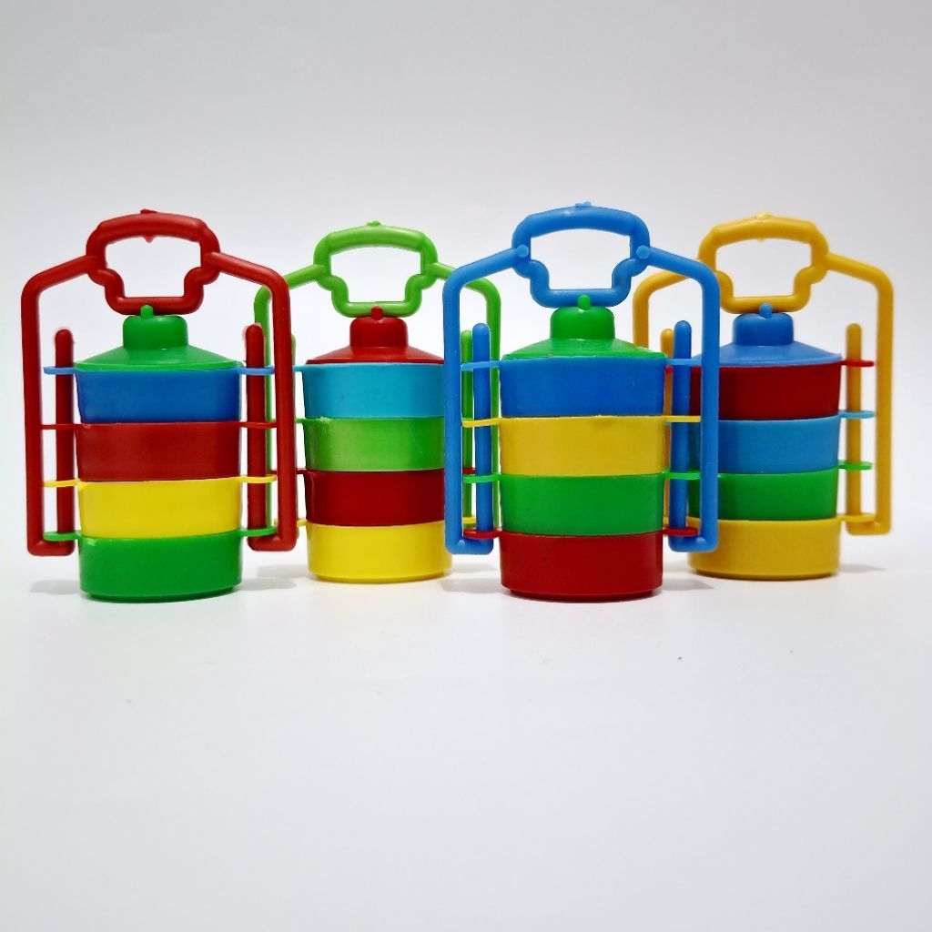 20pcs Mainan Rantang 4 Susun Mini Anak Set Rantang Plastik Warna Warni Mainan Masak Masakan