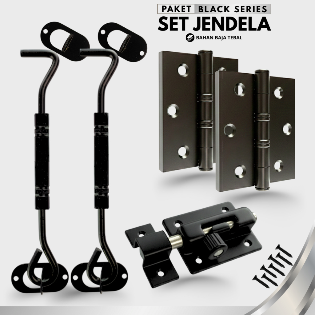 Paket Perlengkapan Jendela Kayu Alumunium Satu Set Engsel Slot Kunci Hak Angin Ramskar Putar Warna H