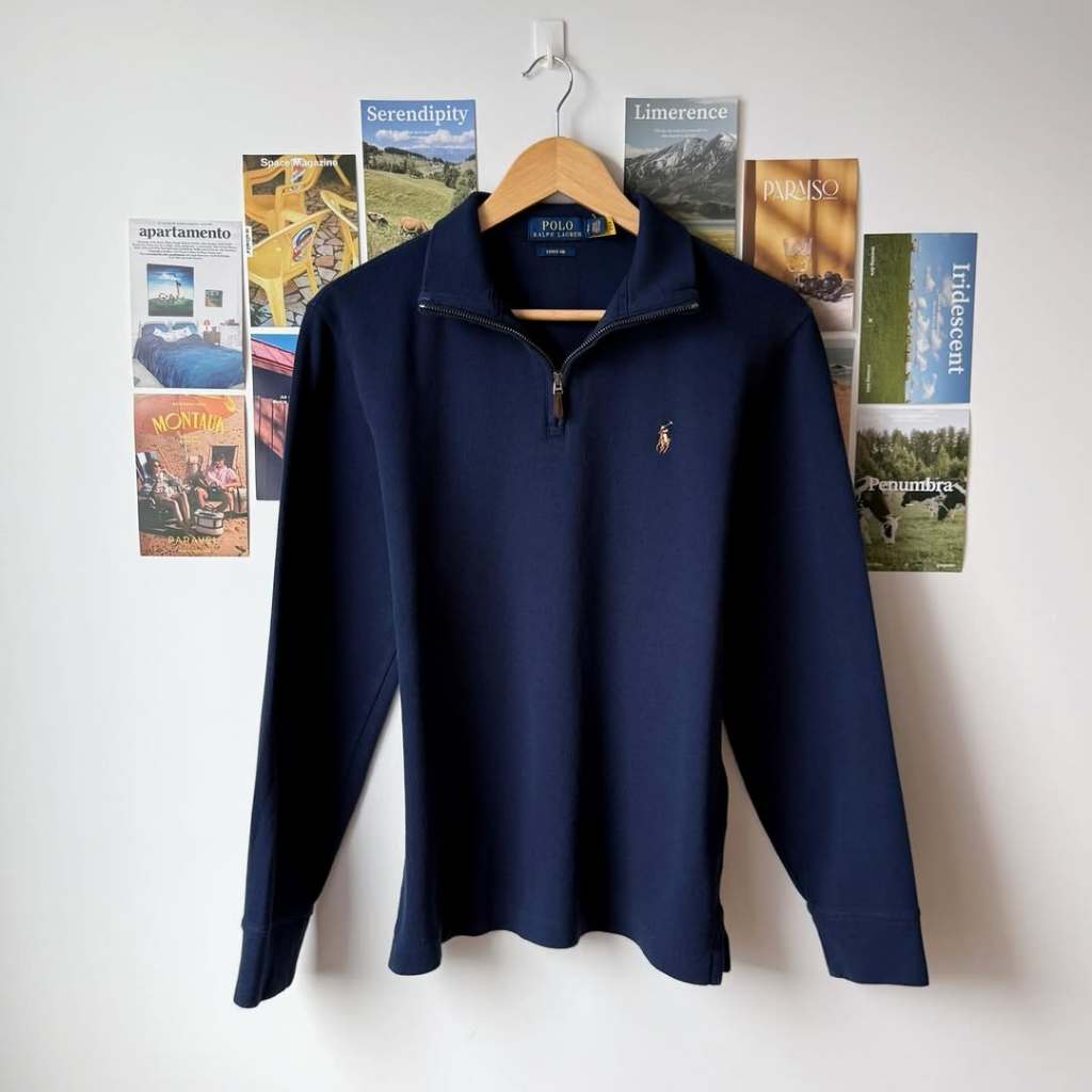 Halfzip Polo Ralph Lauren Navy Pria Wanita Cotton Original