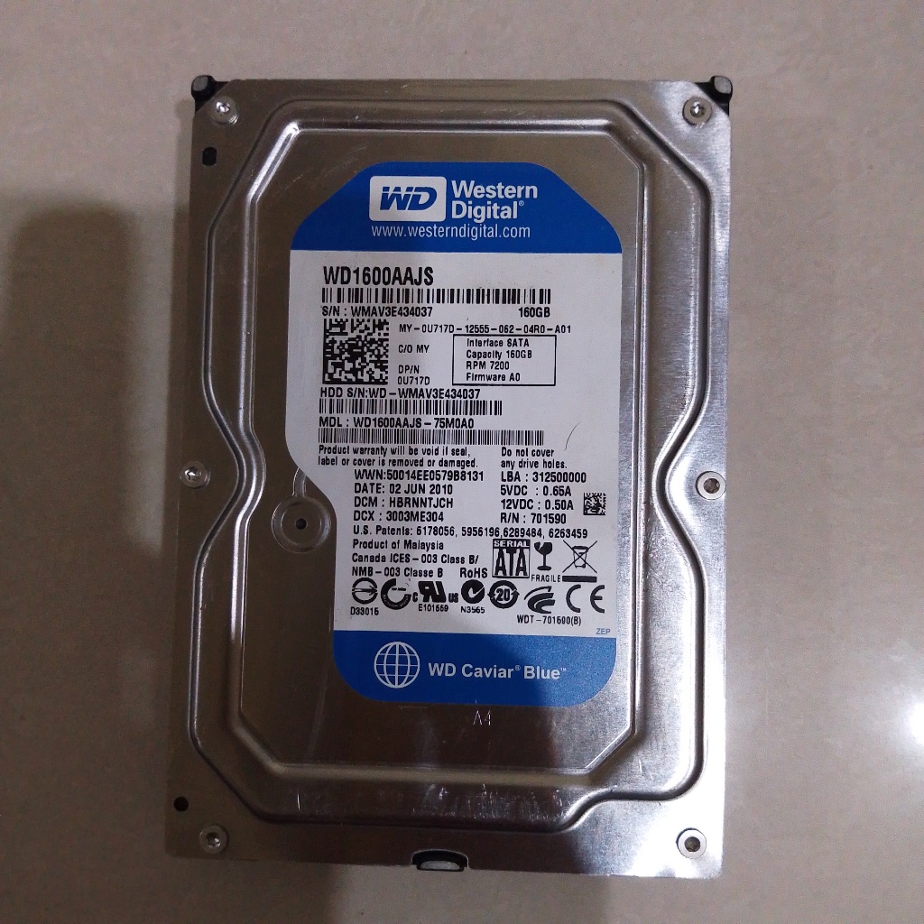 Western Digital Harddisk Sata 160 GB WD Blue 3,5 Inch WD160AAJS Storage Hdd untuk Kebutuhan Penyimpa