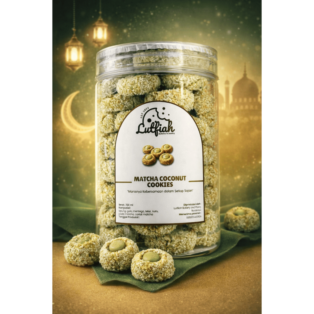 kue kering Matcha coconut / green tea murah di Surabaya - jar 700 ml