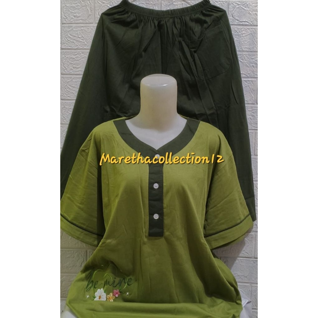 babydoll amro 3/4 jumbo label putih / setelan baby doll piyama wanita dewasa lengan pendek celana pe