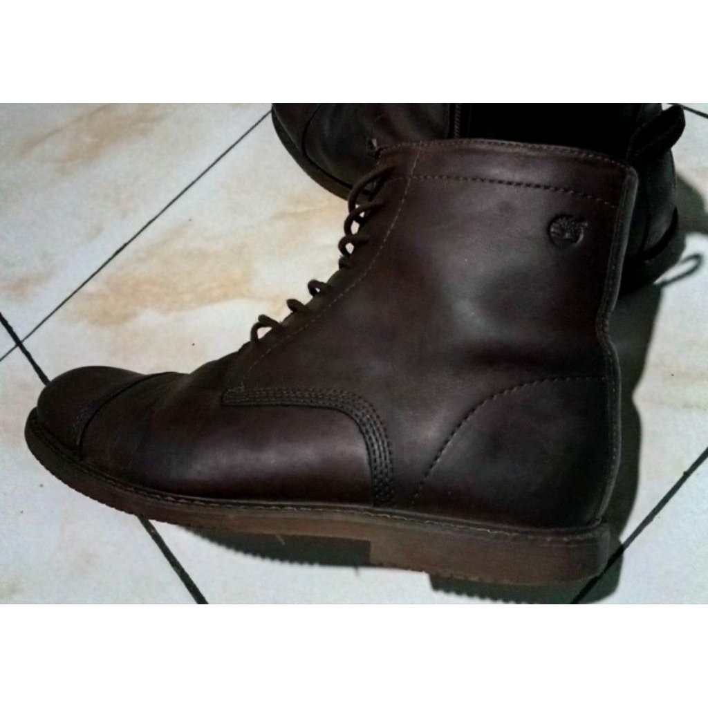 Sepatu kulit asli Timberland city side zip cap toe boot dark brown genuine leather crazy horse origi