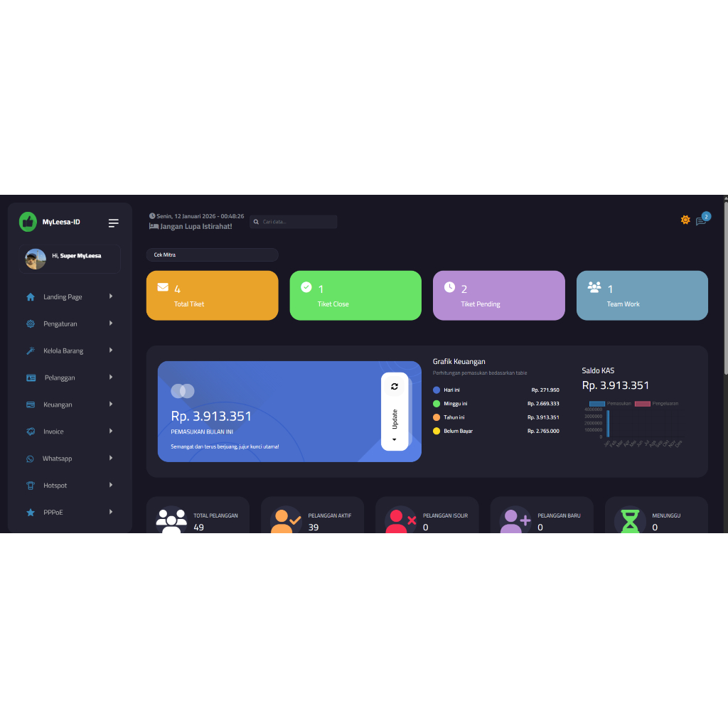 DISEWAKAN Billing Tagihan Internet RT / RW Net ISP PPPOE HOTSPOT Full Fitur Otomatis