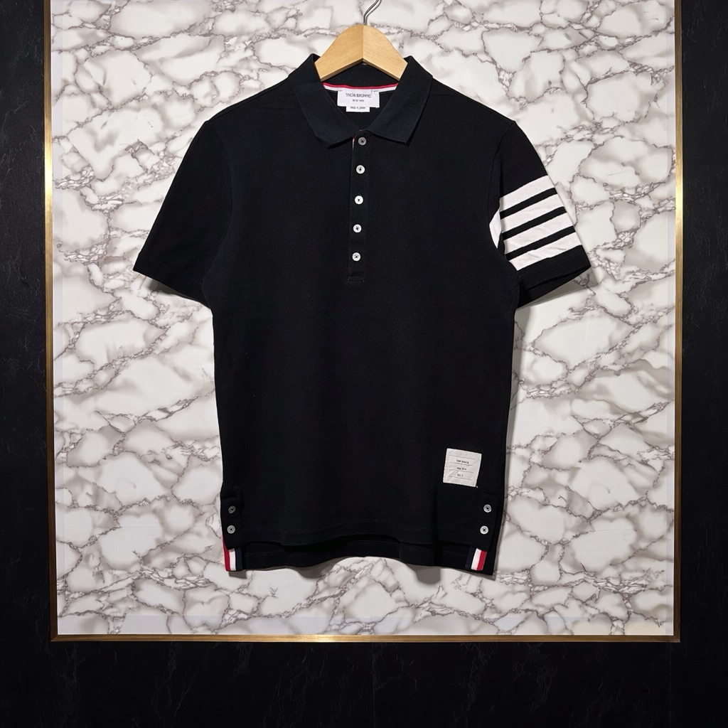 Thom Browne Polo Shirt 4 Bar Stripe Black Made in Japan Size 3 Fit M