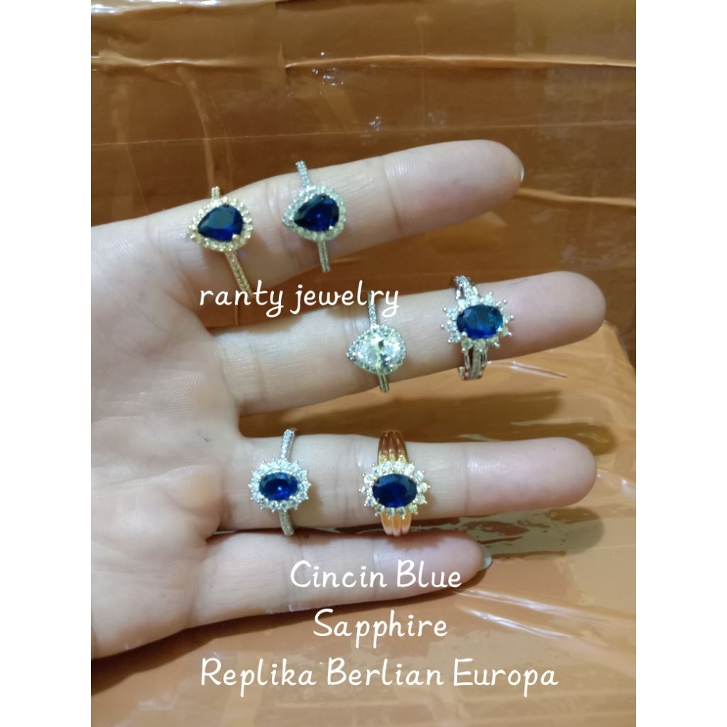 Cincin Titanium Blue sapphire Replika Berlian, Cincin wanita