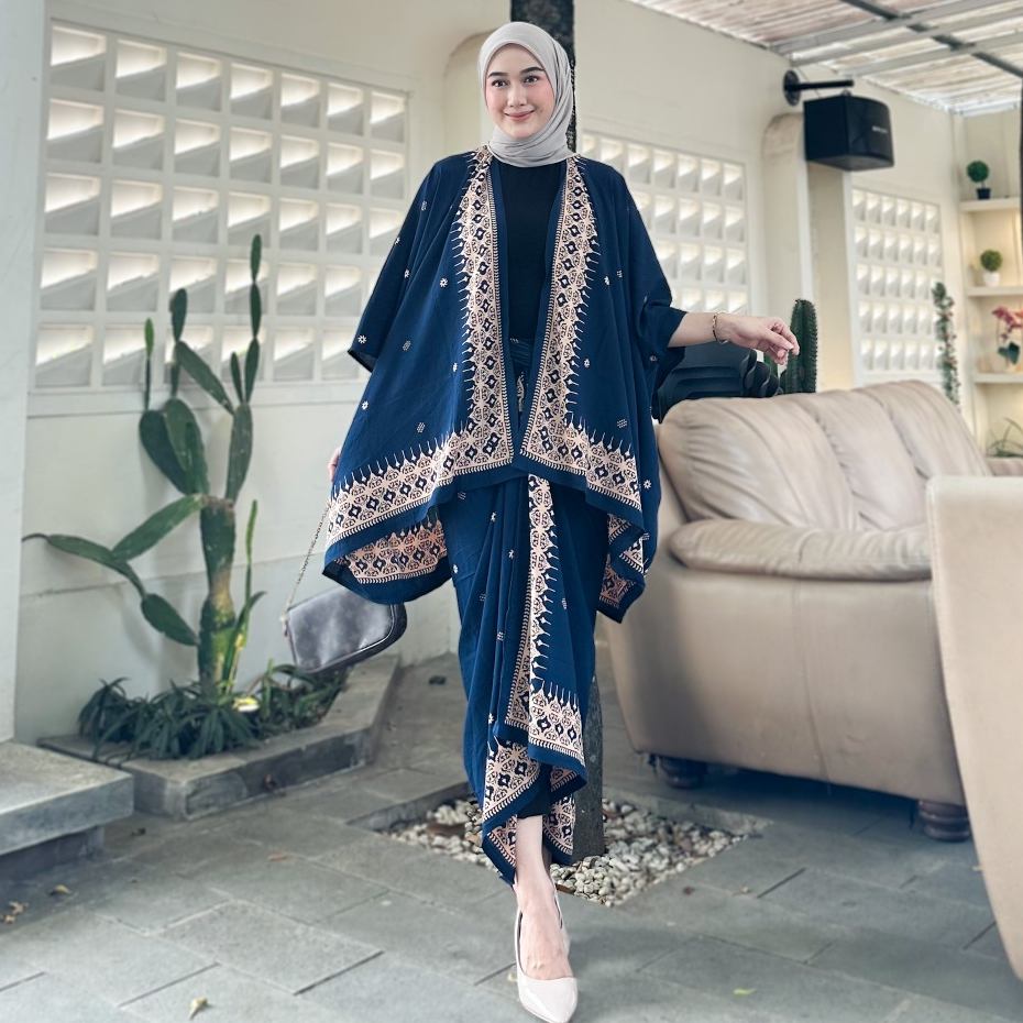 SET KEBAYA MODERN OUTFIT KONDANGAN SIMPEL ONE SET BATIK OUTER ROK LILIT KIMONO WANITA BAJU KONDANGAN