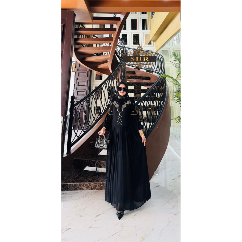 Syahira SHR gamis ceruty bordir bunga