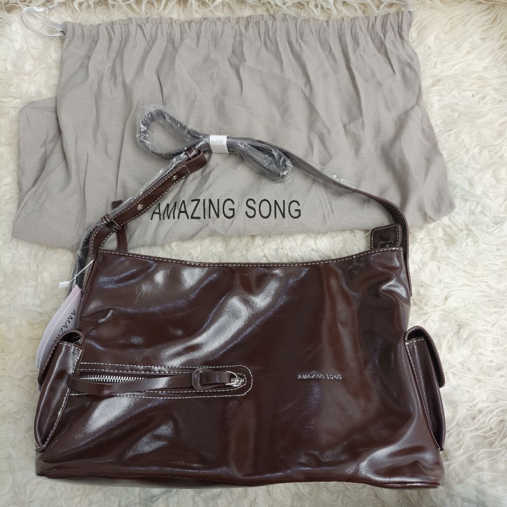amazing song liqueur fang hobo bag dark brown kulit leather tas selempang dan bahu crossbody with po