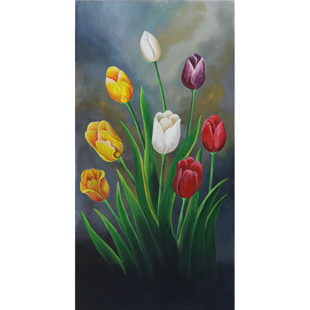 lukisan bunga tulip merah