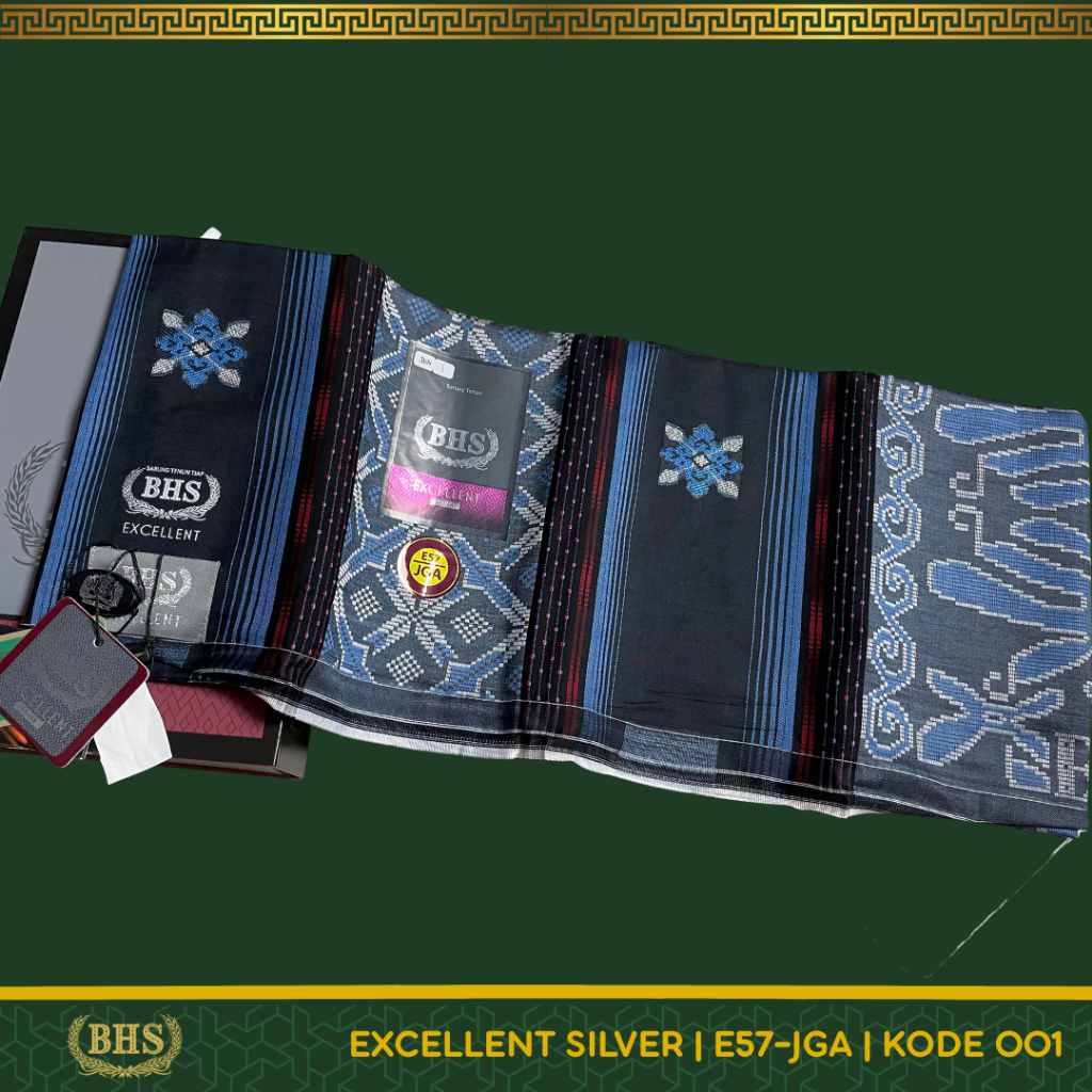 Sarung BHS Excellent Silver Motif E57 JGA Jacquard Gunung Bahan Mercerized Cotton Halus dan Lembut [