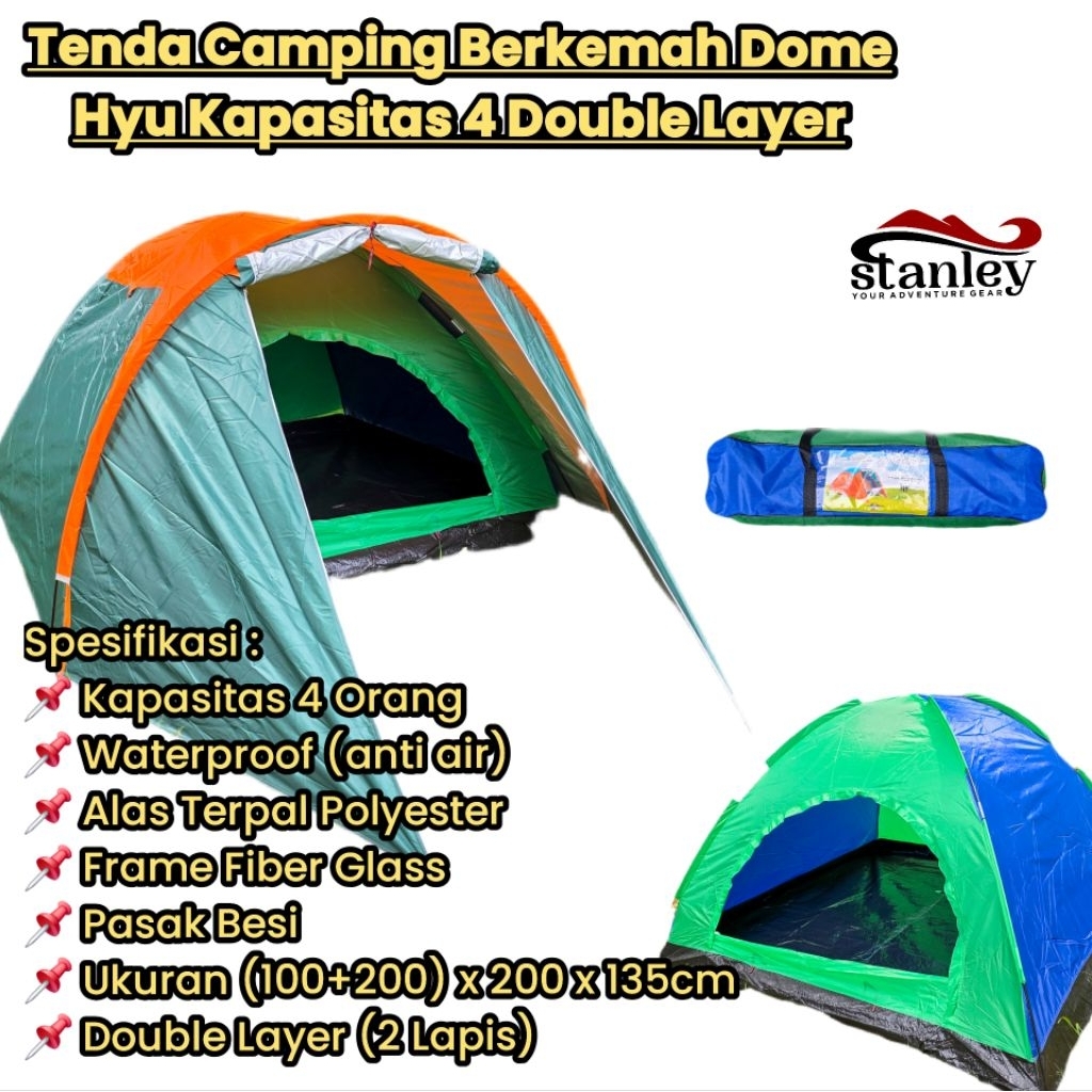 Tenda Camping Berkemah Dome Hyu Kapasitas 4 - 6 person Double Layer