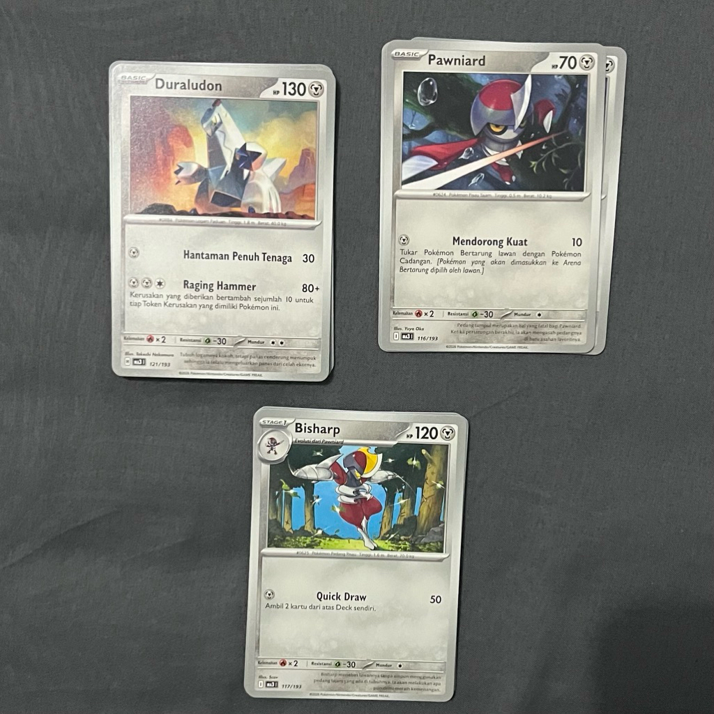 Kartu Pokemon Energi Logam Bisharp, Pawniard, Duraludon