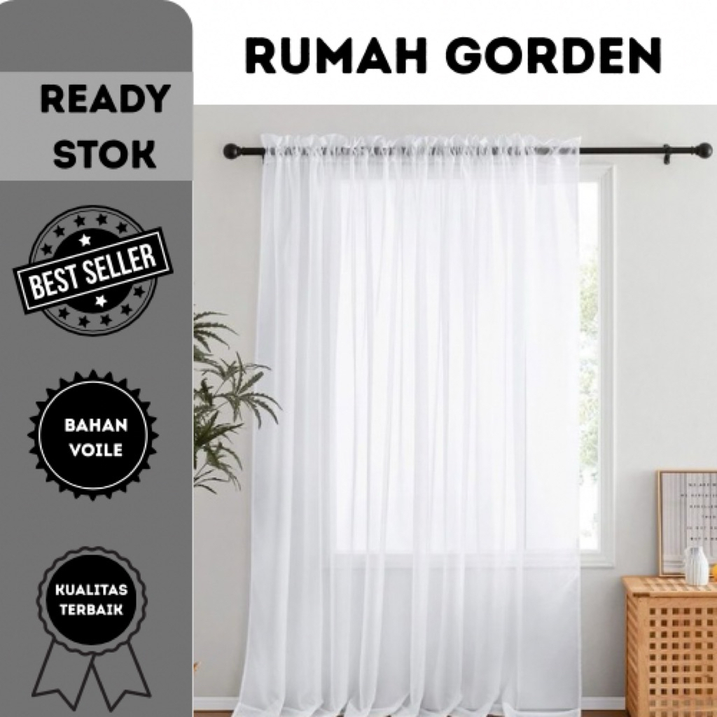 Gorden vitrase putih polos minimalis tirai jendela transparan gorden siang