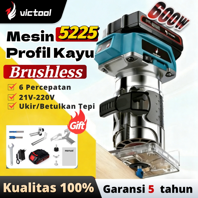 Victool Mesin Profil Kayu Wood Cordless Trimmer Kayu Cordless 25000R Brushless Router Kayu Mesin Pem