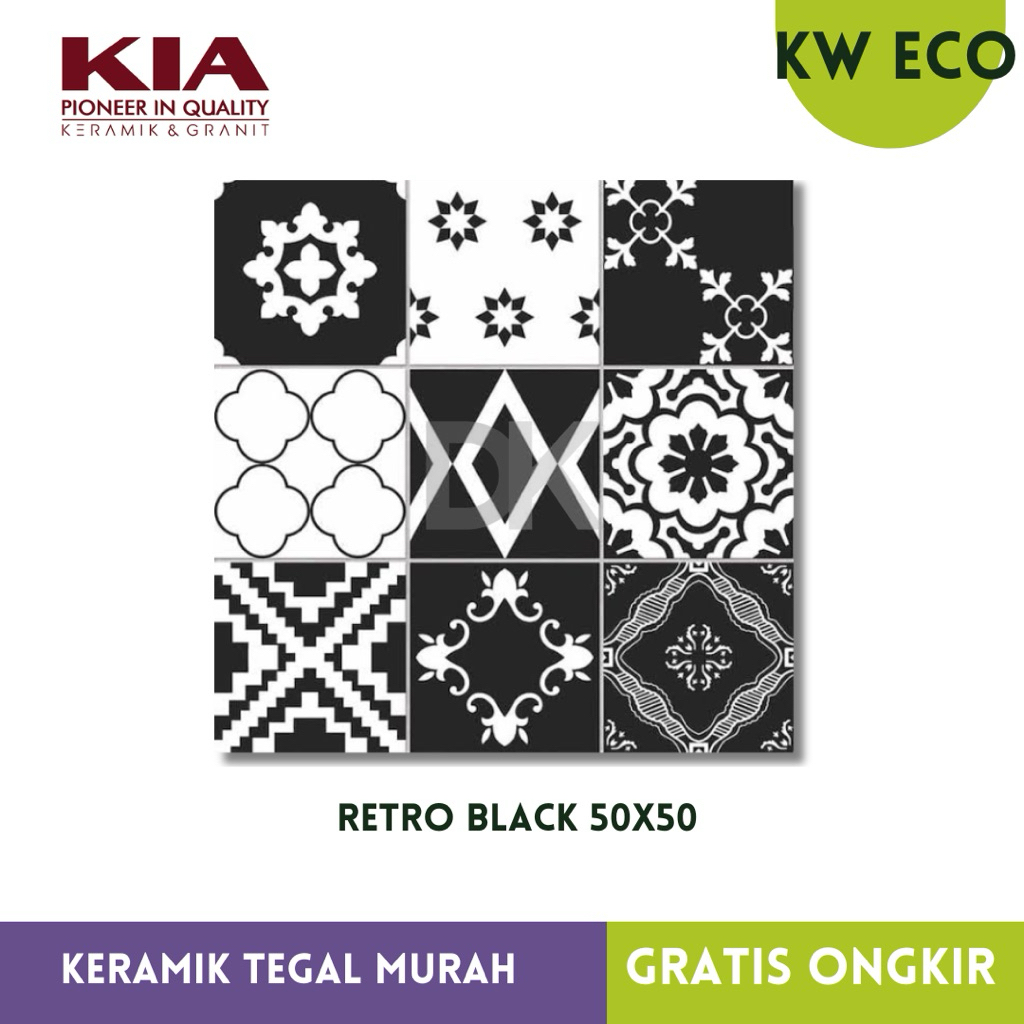 Keramik Batik Matt Retro Black 50x50 KIA KW ECO vintage