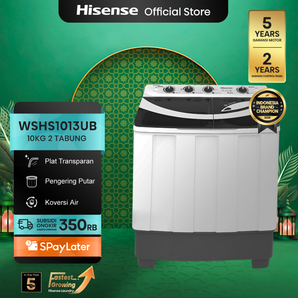 Hisense Mesin Cuci WSHS1013UB Top Loading Twintube Kapasitas 10KG 2 Tabung Bukaan Atas Pelat Penutup