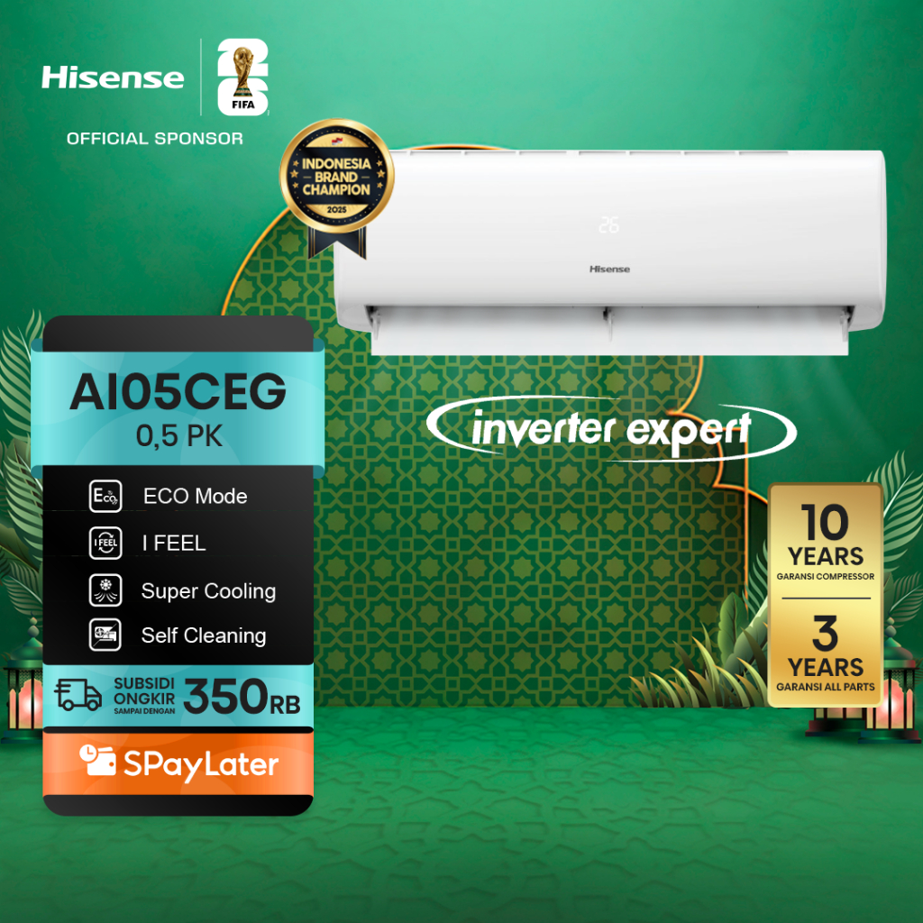 Hisense AC AI05CEG Inverter 1/2 PK (0.5 PK) Cooler Perlindungan Cepat ECO Mode Hemat Energi Self Cle