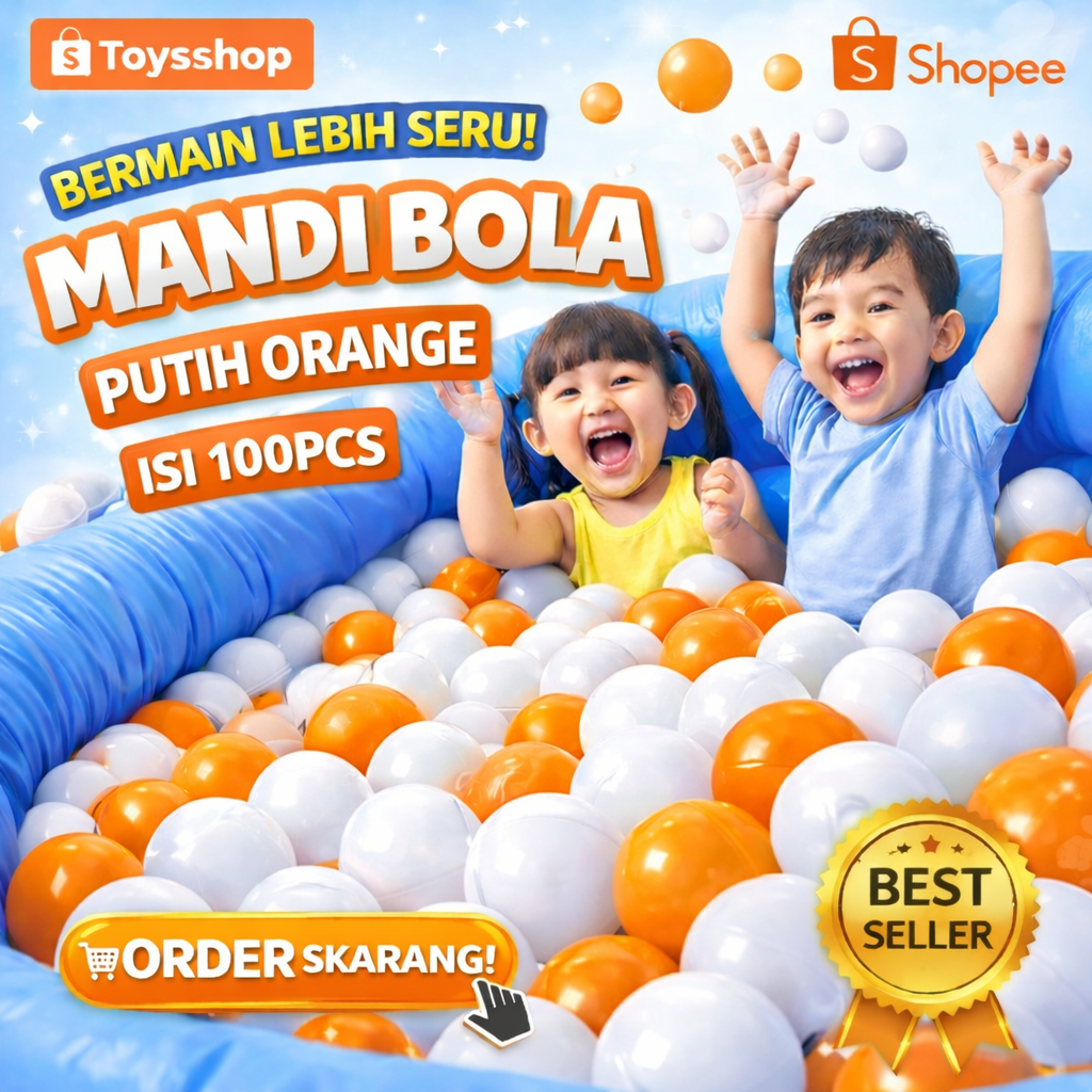 AQUATIC MANDI BOLA PUTIH ORANGE 100 pcs - mainan anak anak mandi bola - mandi bola aquatic orange pu