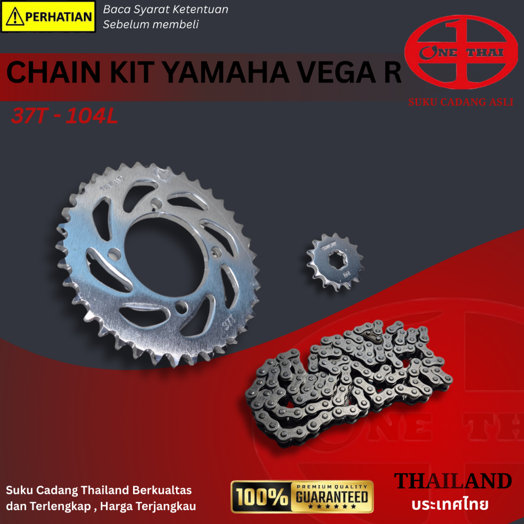 ONETHAI Gear Gir Set + Rantai Yamaha Vega R 37T-104L Chain Kit Vega R Jupiter Gir rantai motor