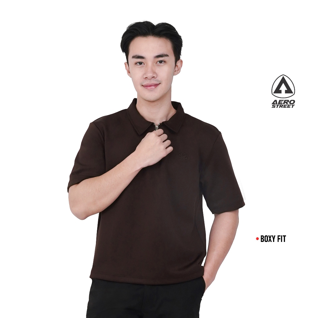 Aerostreet Lex Kaos Polo Scuba Pria Brown Polo Scubashirt Kerah Cowok Men Casual Desain Dengan Resle