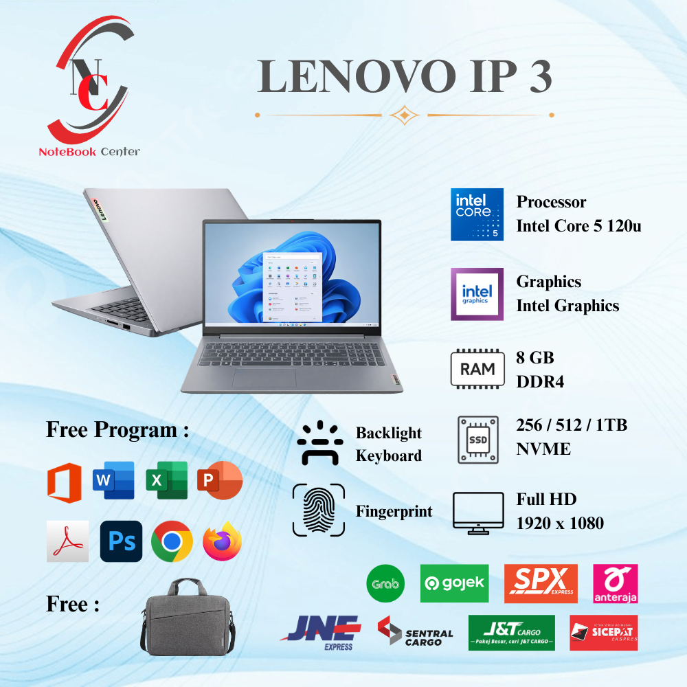 Laptop Baru Lenovo Ideapad 3 Intel Core 5 Gen 14 12Cpus up to 5,0Ghz RAM 8GB SSD 1TB