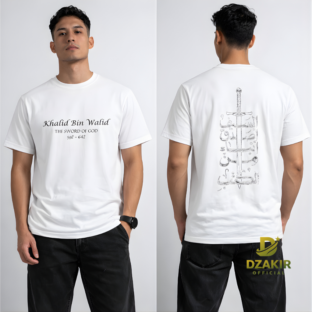 Dzakir Official- Kaos Khalid bin Walid Kaligrafi - Baju Sahabat Nabi - Kaos Dakwah Combed 24s