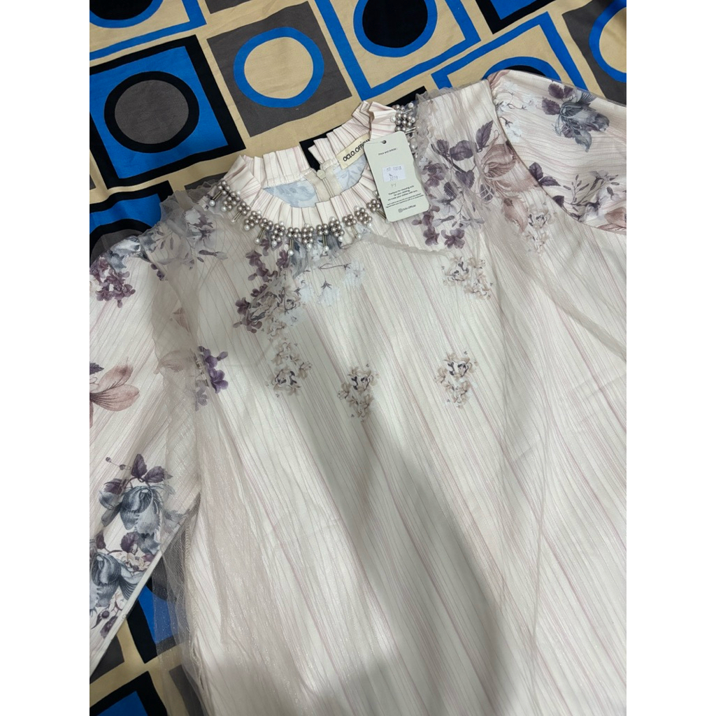 Jual Rugi Oclo Halmina Dress Tulle Premium Mix Chiffon Ceruty Flower Gamis Lebaran Idul Fitri