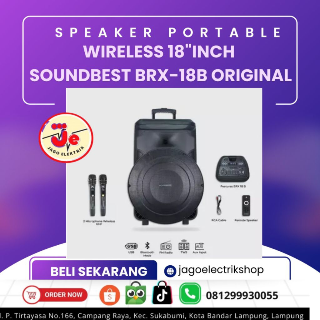 SPEAKER PORTABLE WIRELLES SOUNDBEST BRX-18B 18 INCH