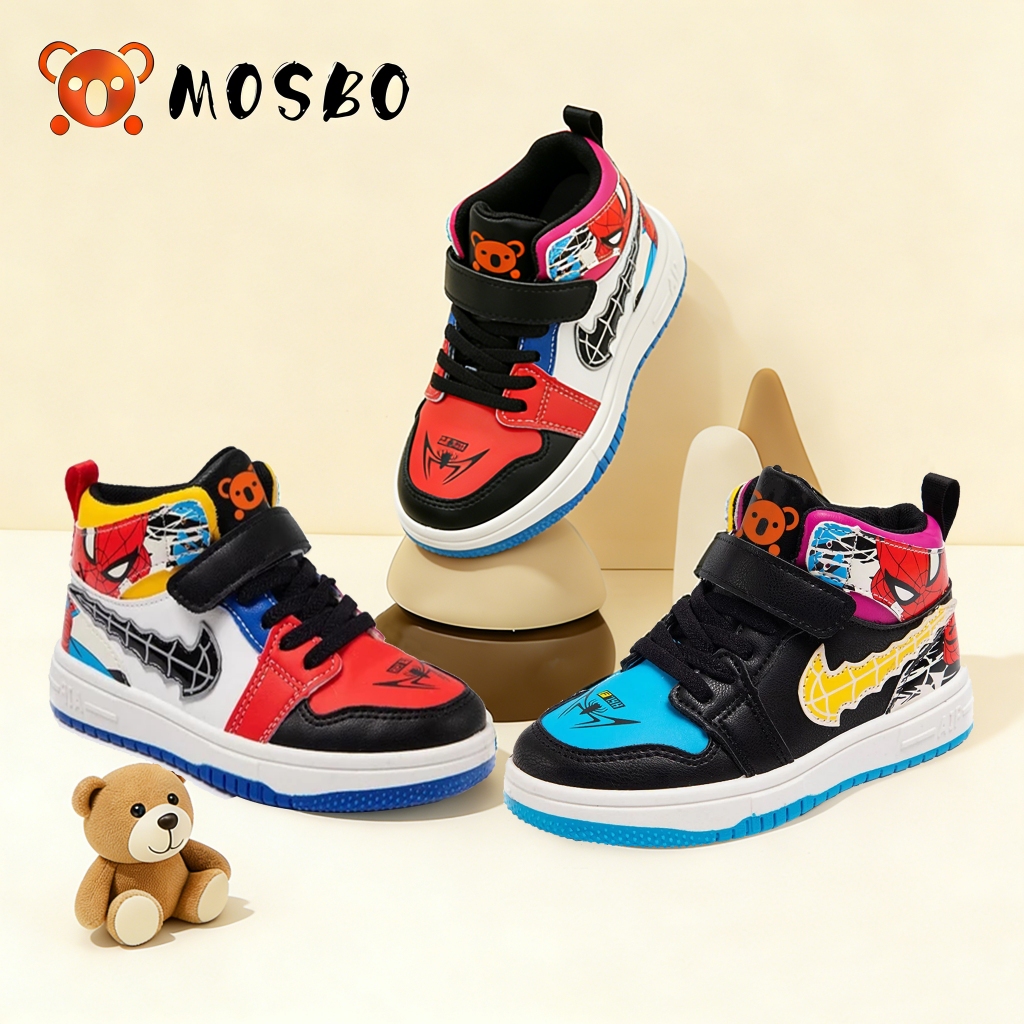 MOSBO Sepatu Anak Cowok Spiderman Sepatu Boot Anak Cowok Cewek Sepatu Boots Kulit Spiderman Sneakers