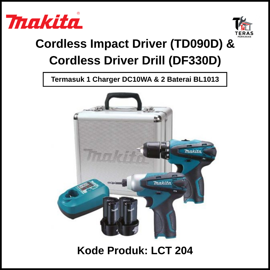 MAKITA [Termasuk Charger & Baterai] Cordless Impact Driver TD090D & Cordless Driver Drill DF330D Mak