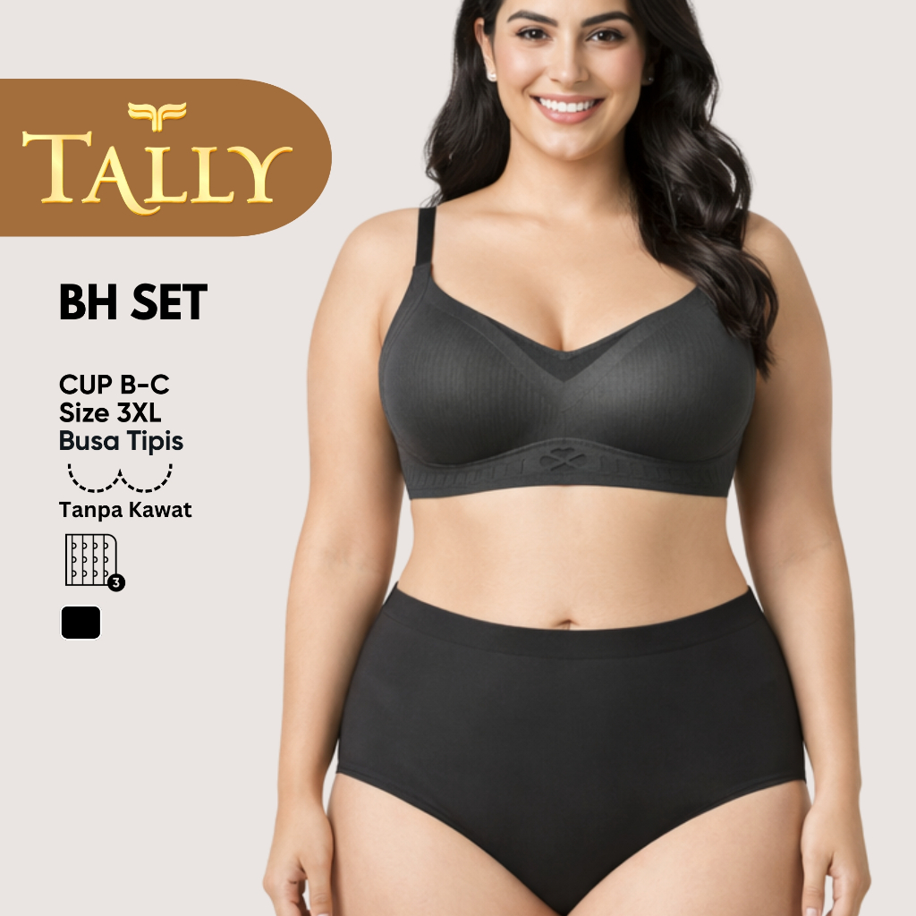 TALLY Bra Set Tanpa Kawat Busa Tipis Bahan Nilon Seamless Cup B - C Kait 3 Daily Bra BH 3461 Sarwend