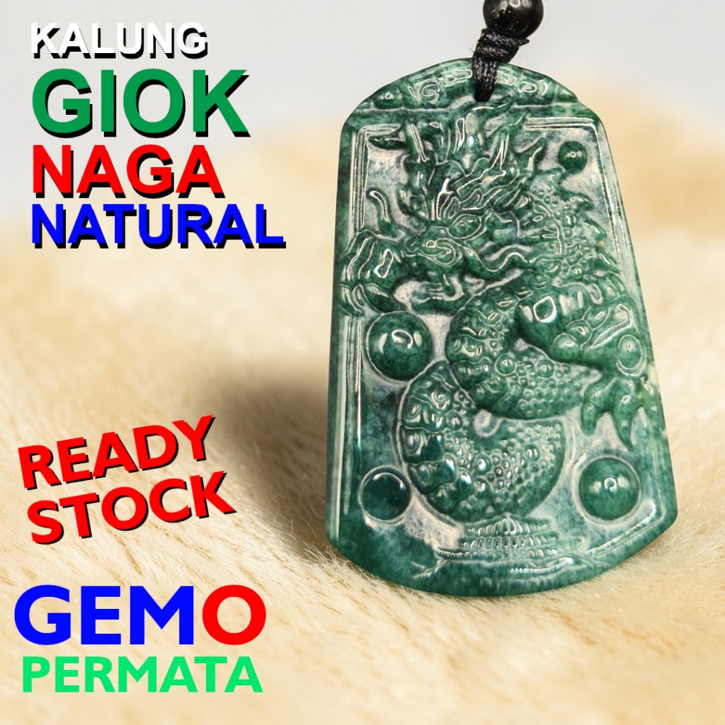 Kalung Liontin Batu Giok Jade Natural Naga Sertifikat / Jadeite Type A  Ready Stock Dijamin Asli Uki