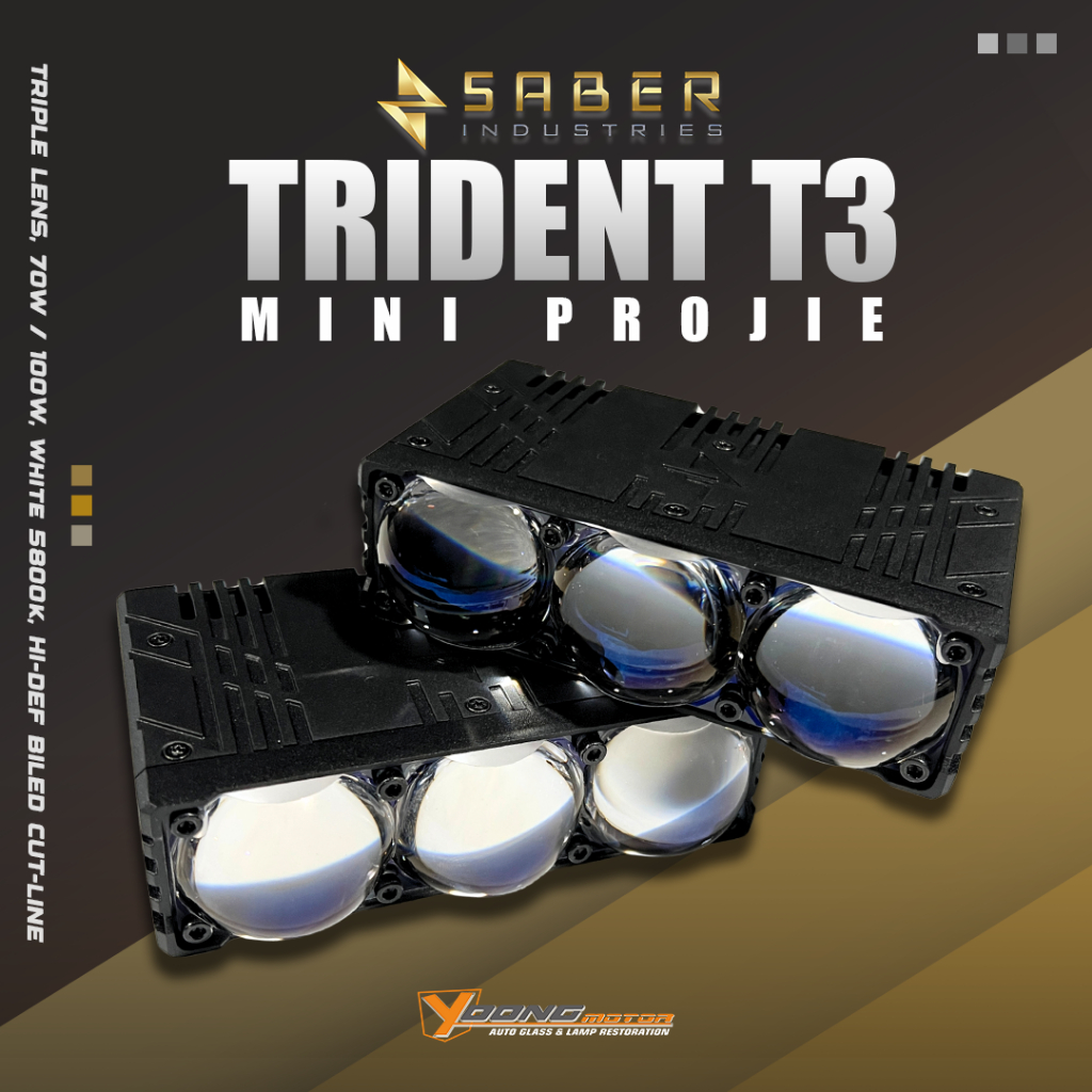 SABER TRIDENT T3 Mini Projector | Lampu Sorot Mobil | Car Autolighting | LED Projector | Automotive 