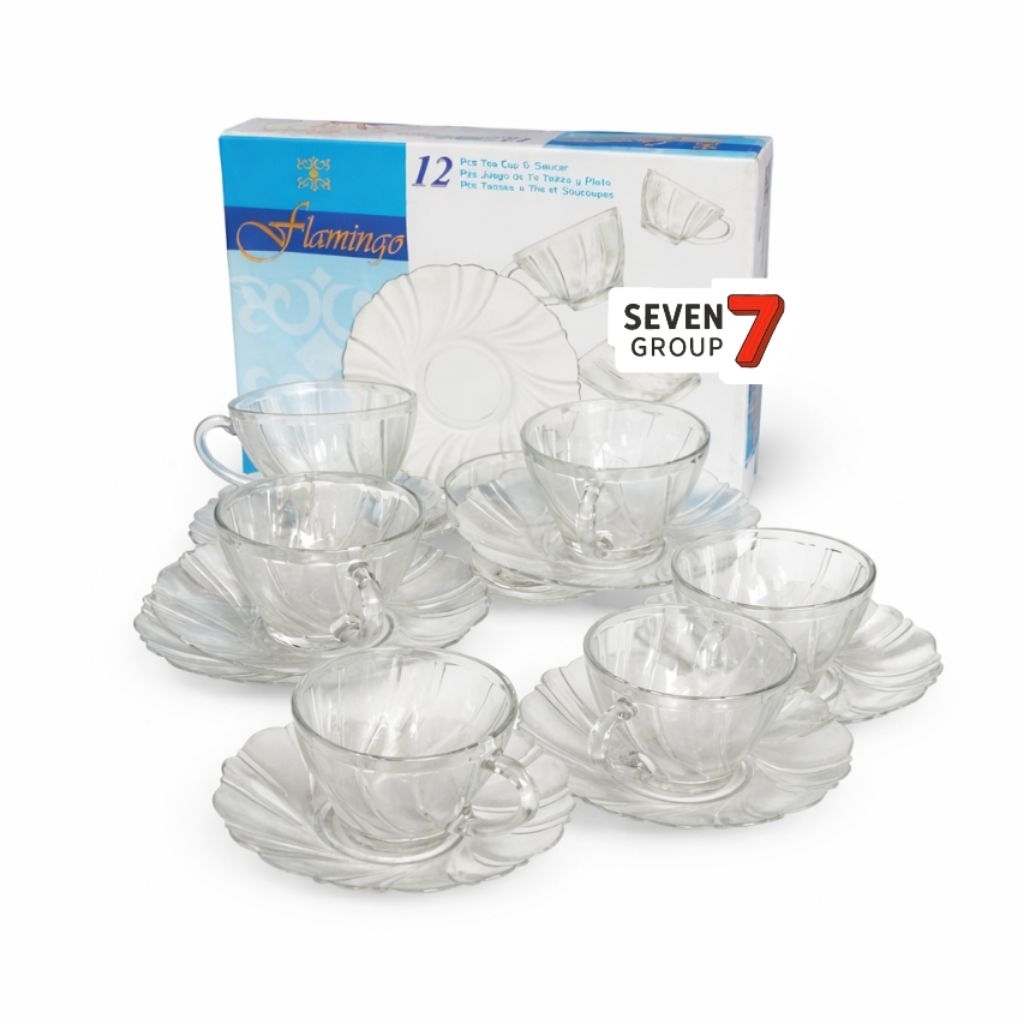 Cangkir Teh Tatakan Bening Set 1 Box Isi 6 Cangkir 6 Lepek - Flamingo Product