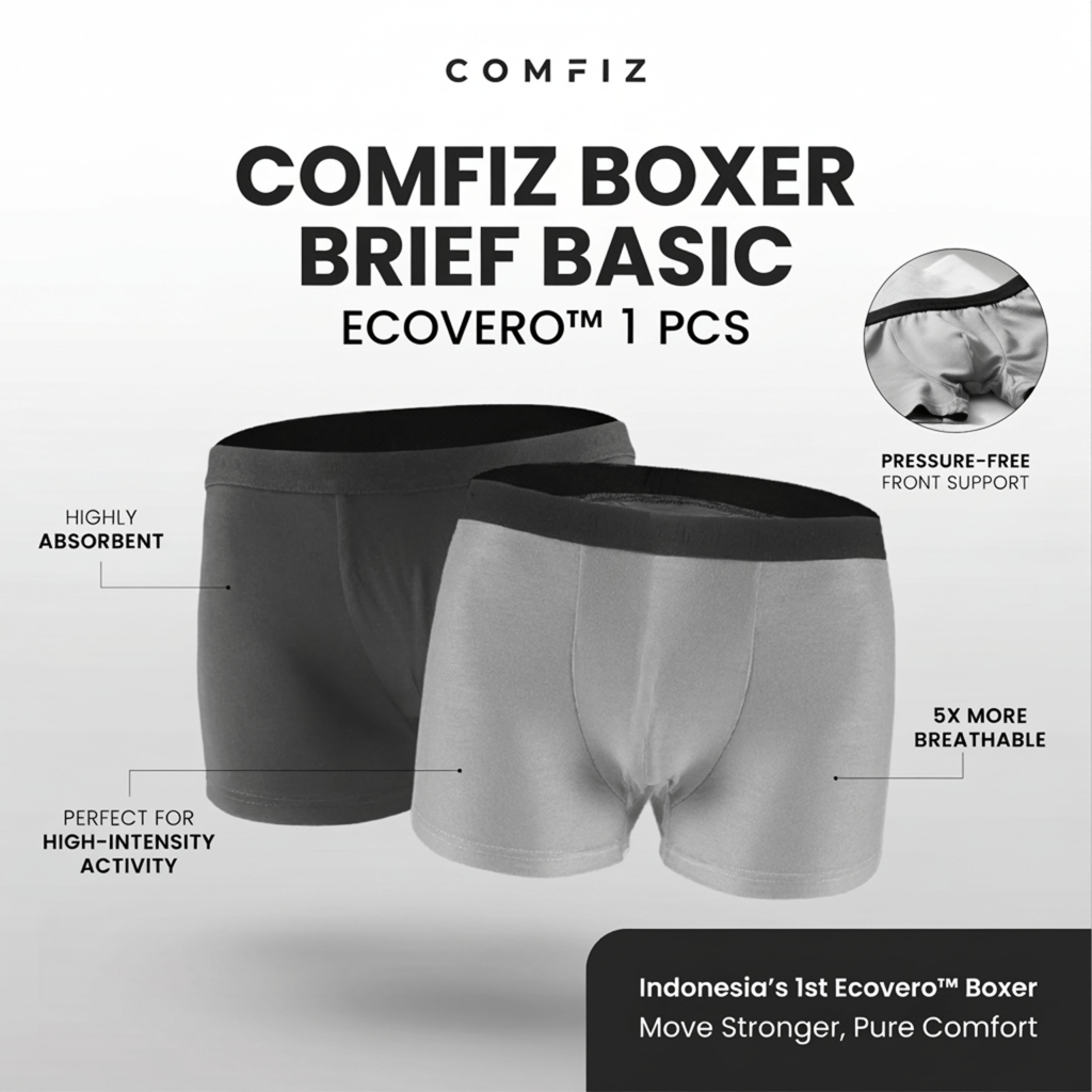 Comfiz Boxer Brief Basic Ecovero Fabric 1 Pcs - Celana Dalam Pria Boxer Briefs Cowok Big Size