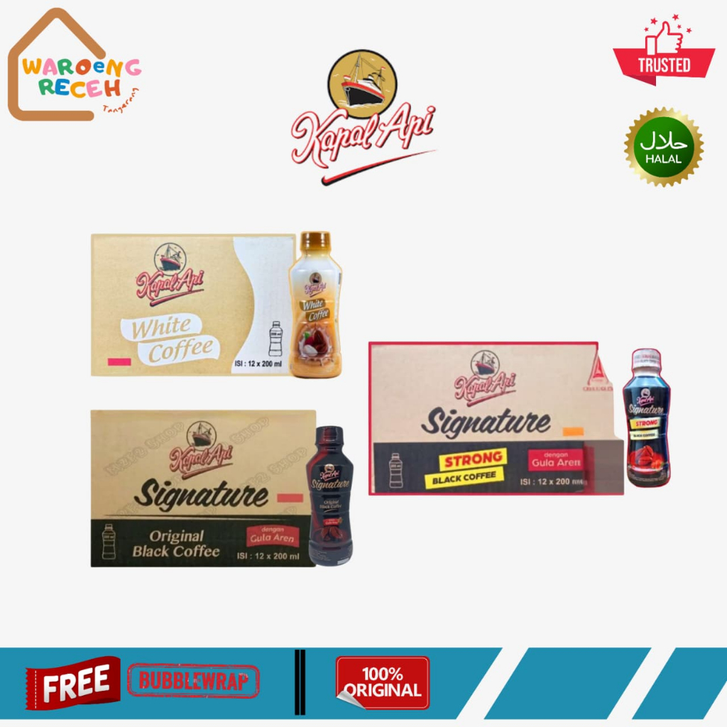 Kapal Api Siganture Botol Strong Original Black White Coffee 200 ML [1 DUS ISI 12 PCS]