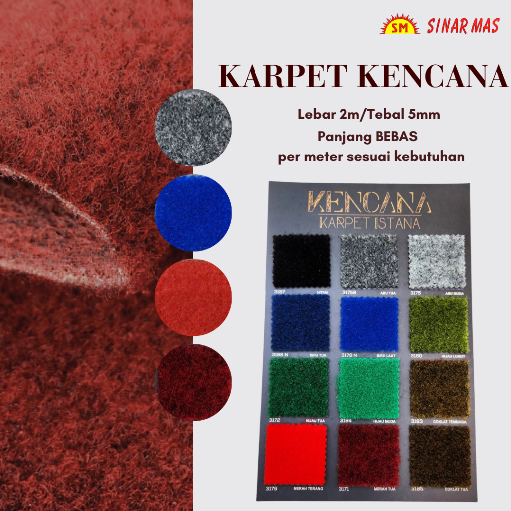 Karpet Bulu Premium KENCANA Meteran (Lebar 2m) /Karpet Mushola / Karpet Lantai / Karpet Panggung
