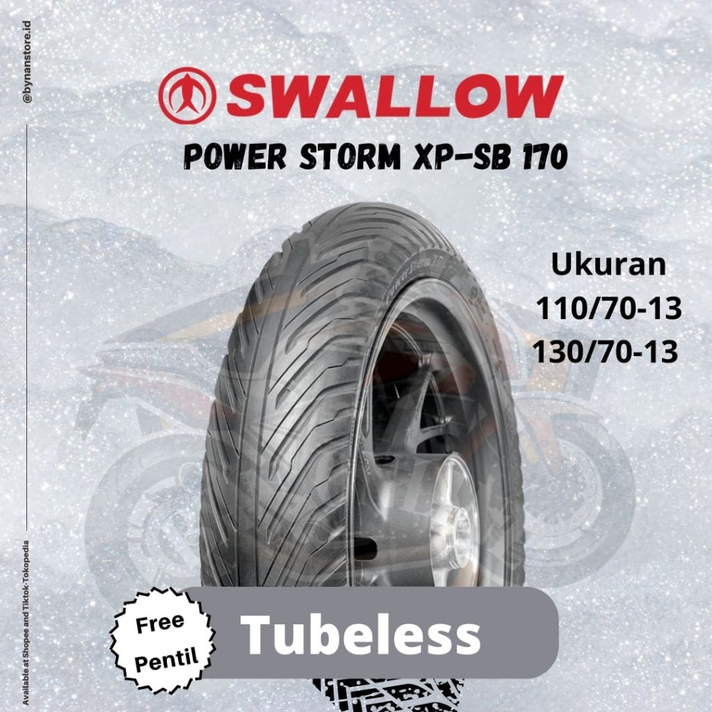 SWALLOW SB-170 POWER STORM BAN TUBELESS UKURAN 110/70-13 & 130/70-13 UNTUK BAN MOTOR RING 13