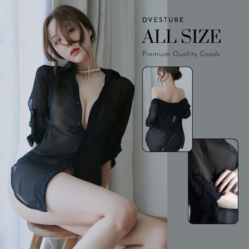 Lingerie Cosplay Set D-132 Lengan Panjang Baju Tidur Dinas Wanita Dewasa Dvesture