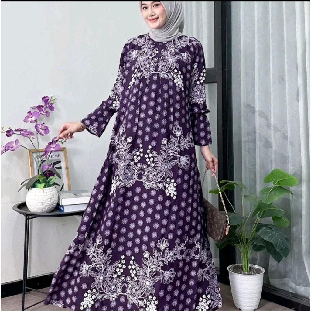 JOANNA Gamis Rayon Motif Etnik Wanita Elegan Series Rayon Diamond