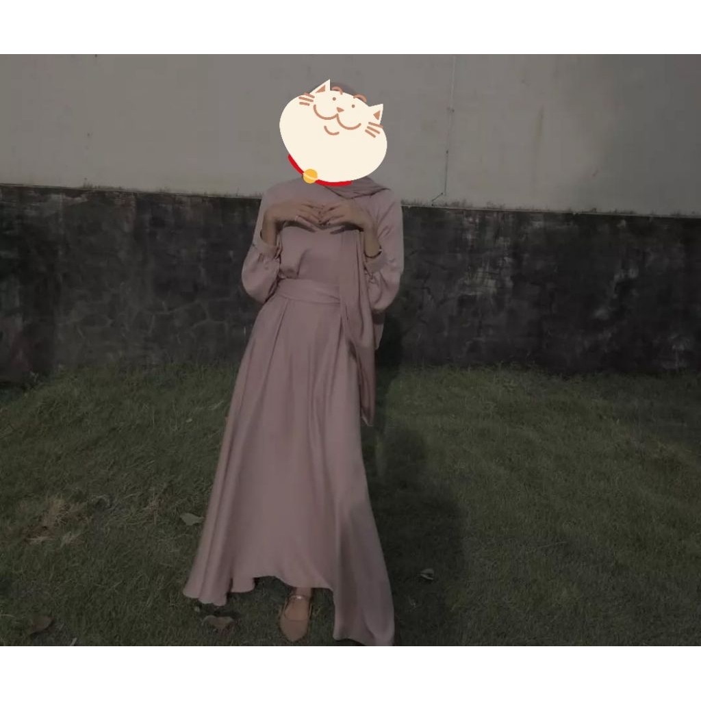 dress satin premium rose gold, dress satin, dress lebaran, gamis lebaran preloved