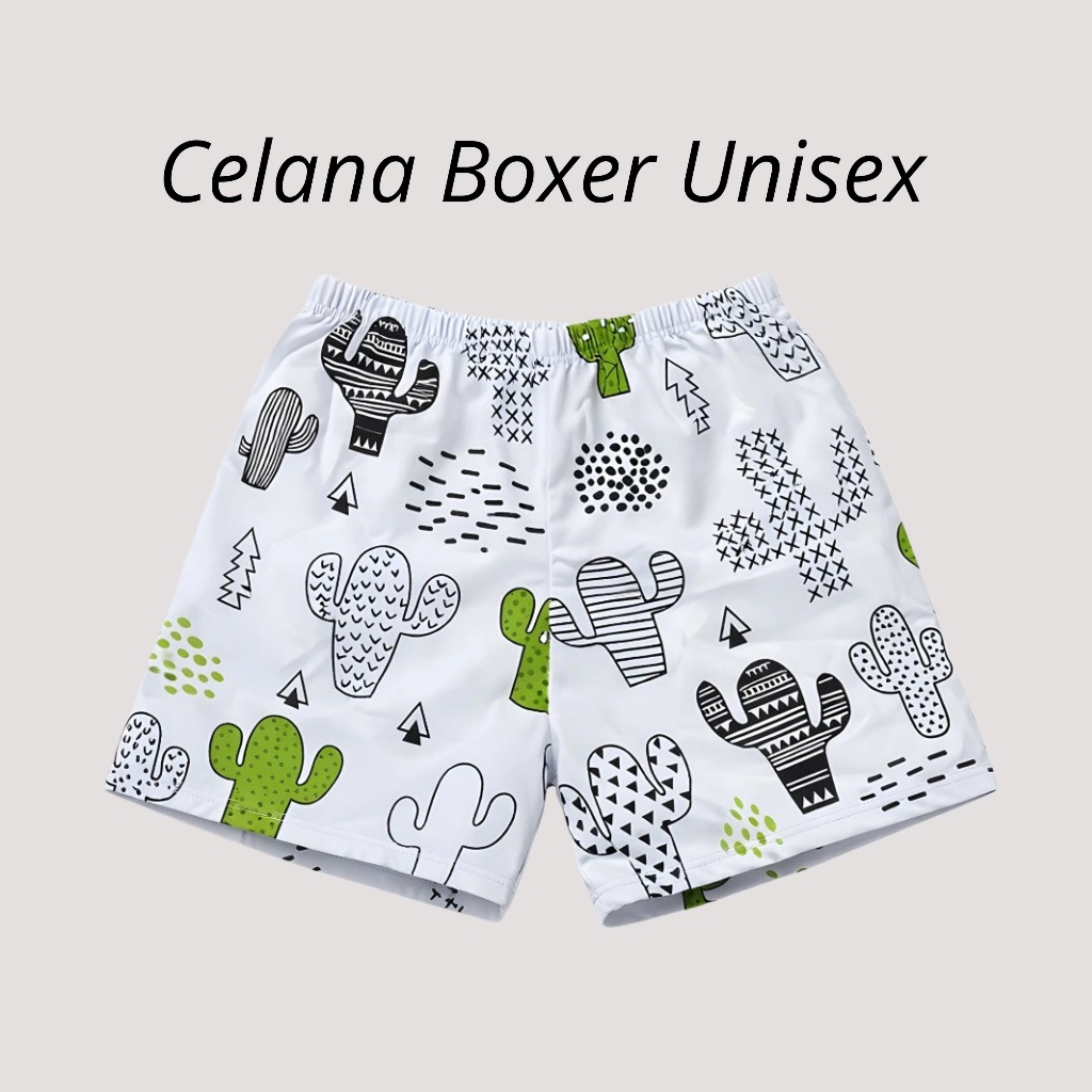 Celana Santai Boxer Rumah Pria Wanita Unisex Katun Motif Kaktus