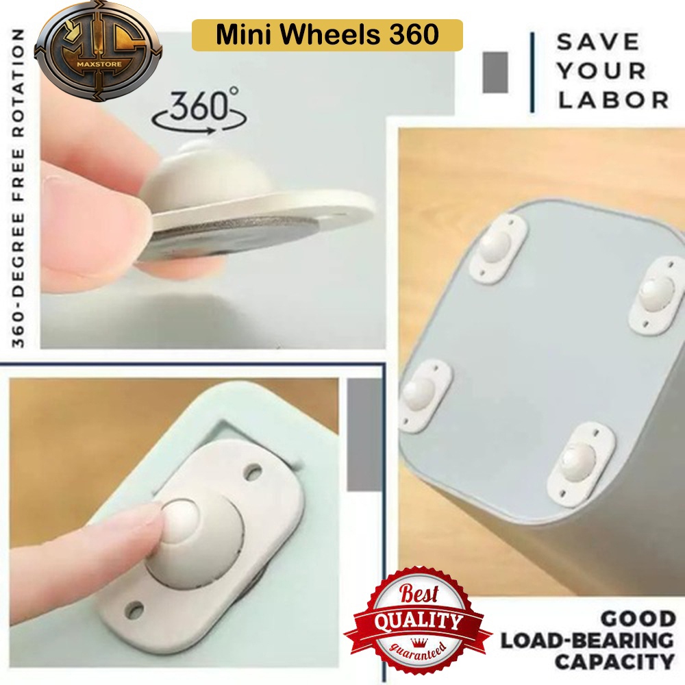 Roda Tempel Serbaguna MIni 360 Derajat Furniture Roda Tempelan Box Keranjang Kotak Mainan Box Prakti