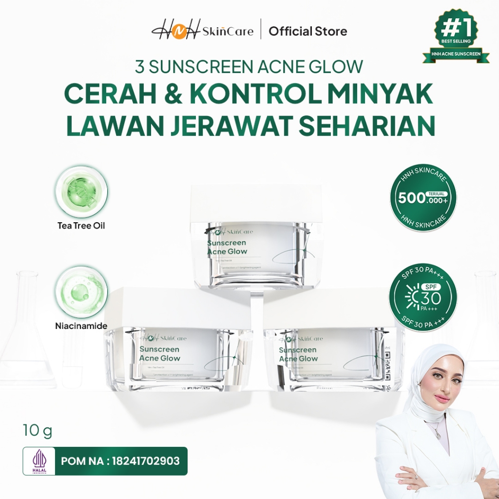 HNH Sunscreen Acne Glow - Sunscreen Wajah SPF 30 PA+++ untuk Kulit Berminyak, Berjerawat, Acne-Prone
