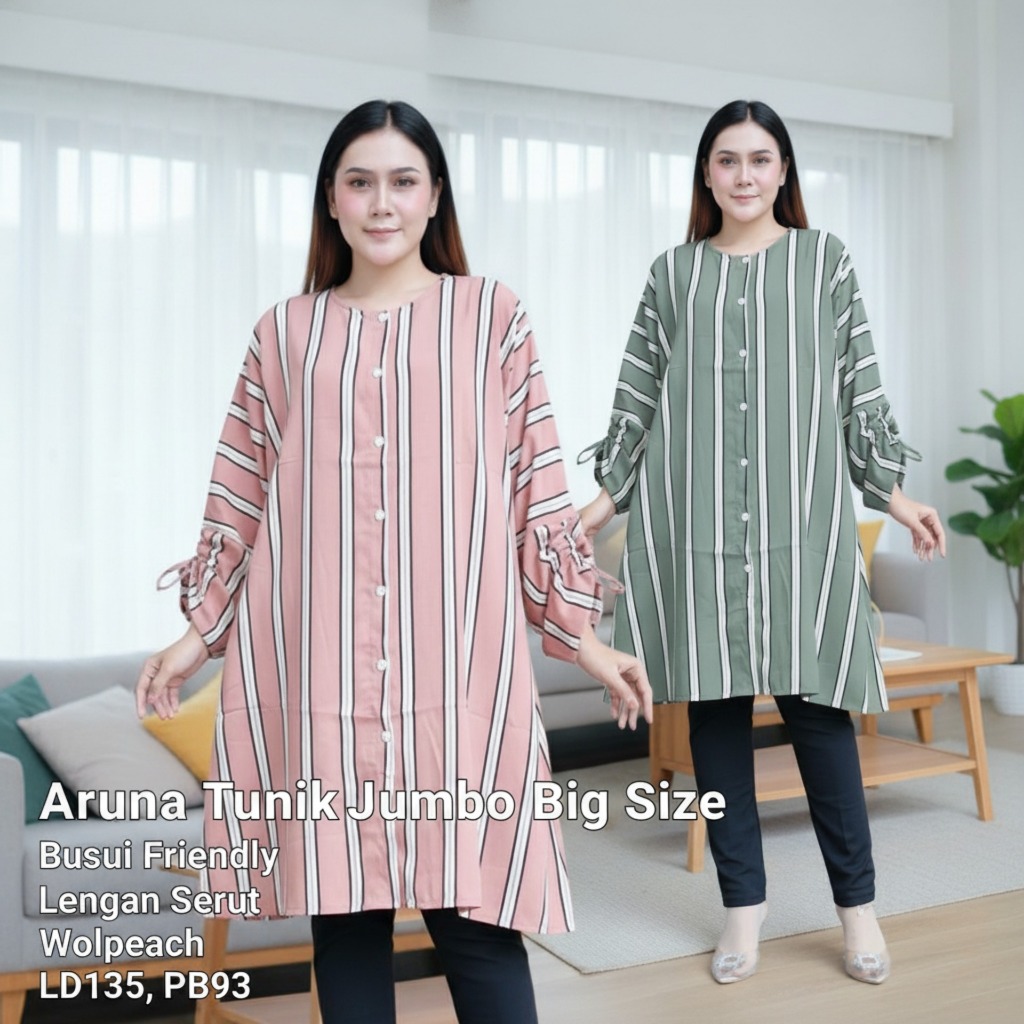 Aruna Tunik Jumbo Big Size Wolpeach LD 135 Busui Friendly Lengan Serut