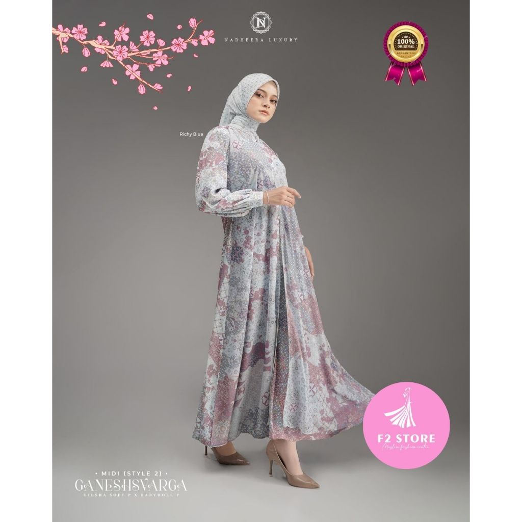 BUSANA MUSLIM NADHEERA LUXURY WIDODARI MIDI DRESS STYLE 2 & 4