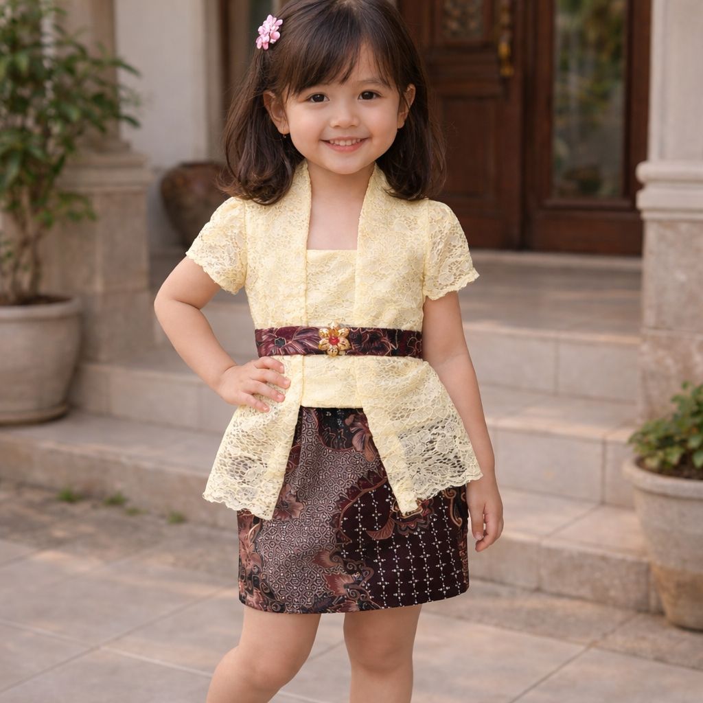 Setelan Kebaya Bayi Anak Perempuan Kutubaru Brokat Furing Rok Pendek Adem Usia 1 Sampai 8 Tahun