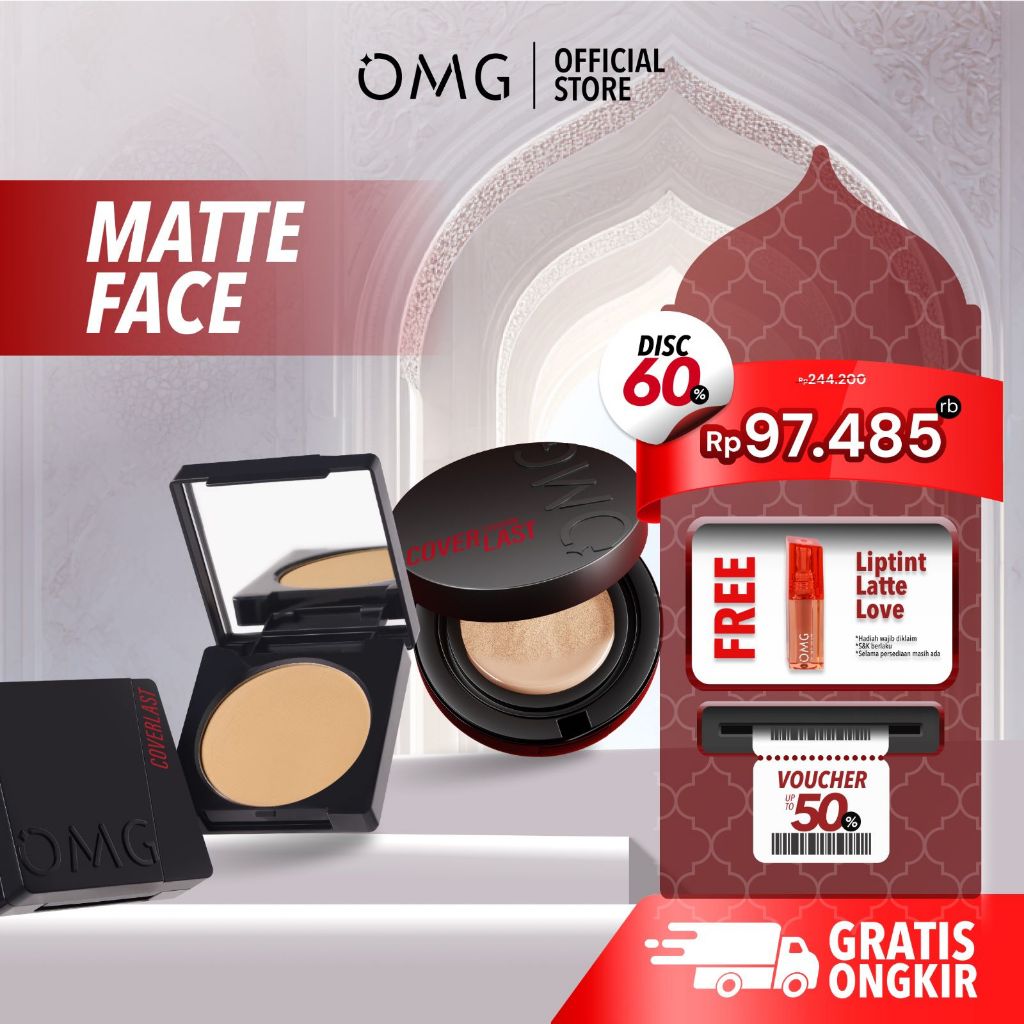 OMG Oh My Glam Glow Matte Face Bundle : Cushion + Two Way Cake - High Coverage Dewy Finish - Poreles