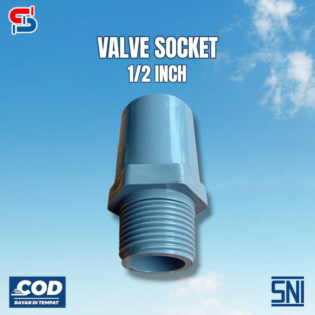 SOK DRAT LUAR PVC 1/2 INCH ATAU VALVE SOCKET PVC 1/2 INCH SDL
